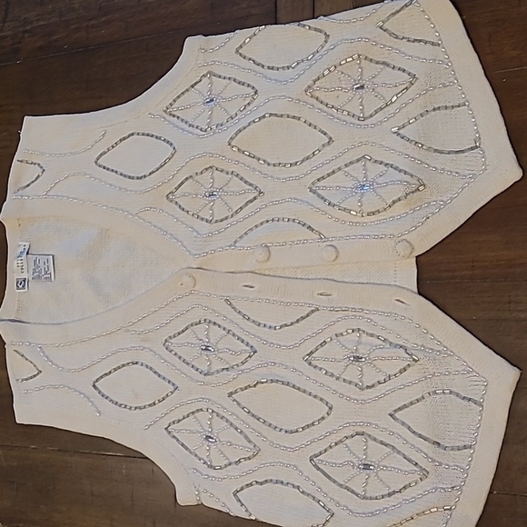 Studio Collection Vintage Ivory Embellished Cardigan Sweater size L - Picture 1 of 5
